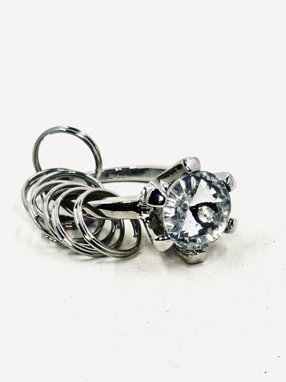 Silver-Tone Clear Crystal Solitaire Diamond Key-Ring Keychain Bride Bridal NWOT